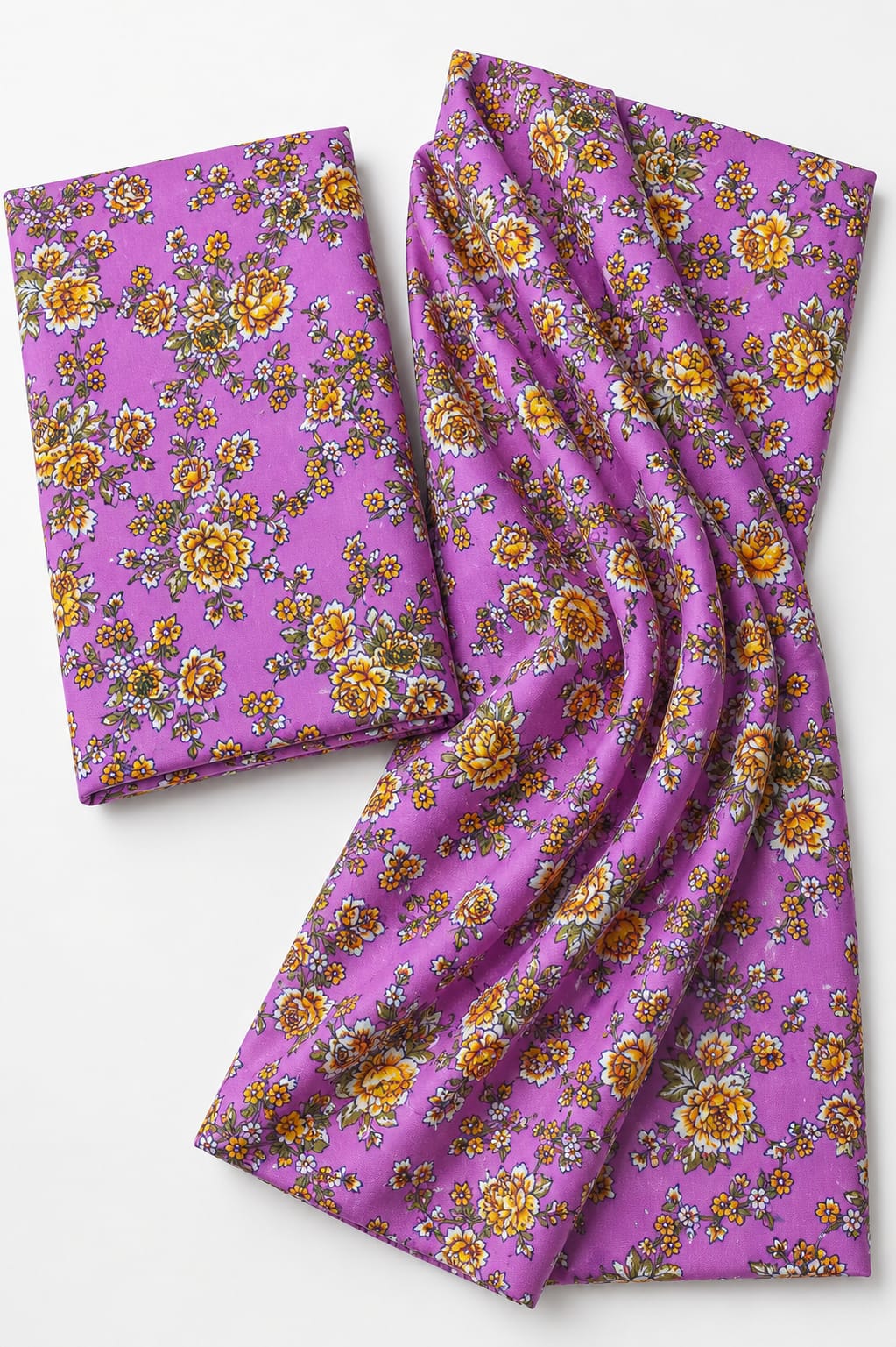 Purple Floral Print 2-Piece Unstitched Suit