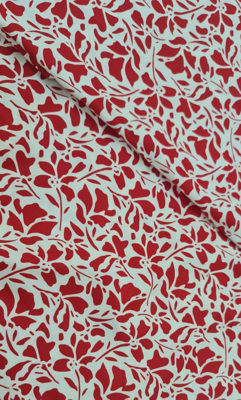 Red Floral Print 2-Piece Stitched Suit
