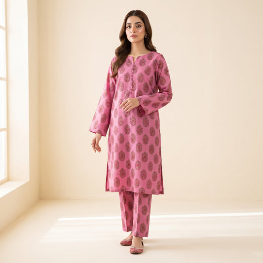 Pink Paisley Print 2-Piece Unstitched Suit