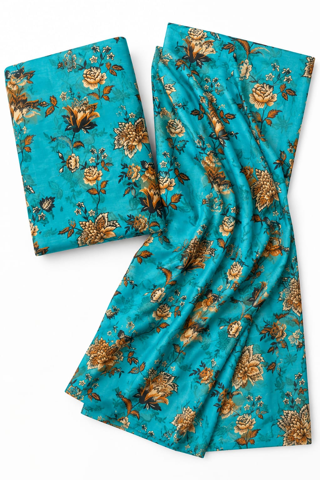 Teal Floral Bouquet Print 2-Piece Unstitched Suit