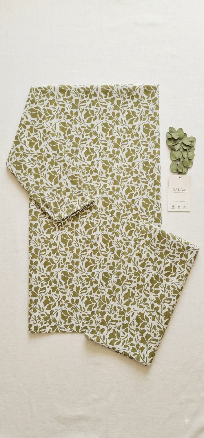 Olive Green Floral Print 2-Piece Stitched Suit