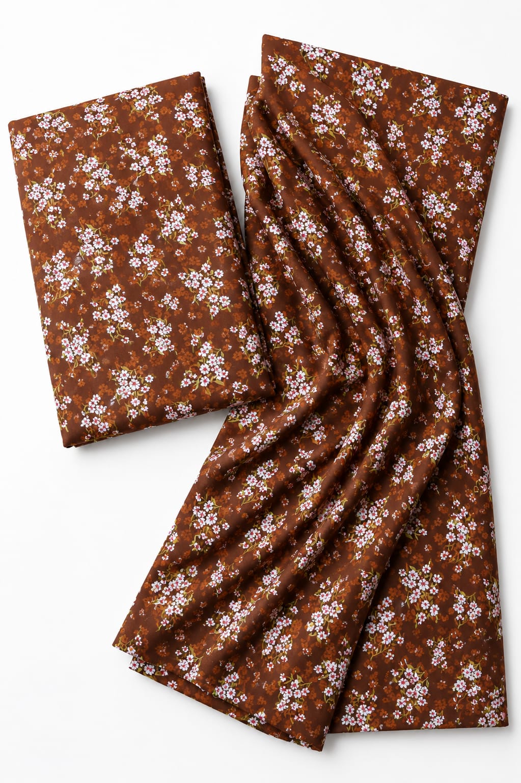 Brown Floral Print 2-Piece Unstitched Suit