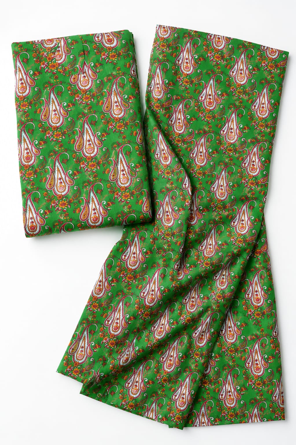 Green Paisley Print Stitched 2-Piece Suit