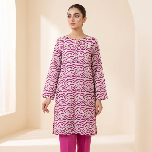 Pink Abstract Wave Print Stitched Kurti